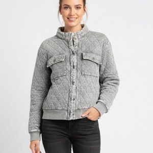 Jane And Delancey Quilted Bomber Jacket Gray Mineral Wash Women’s Size M